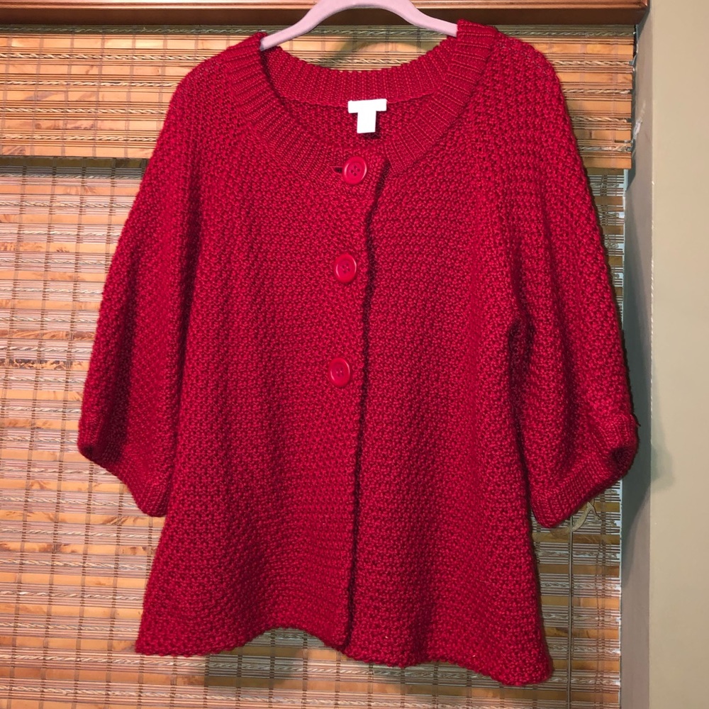 Red button down cache cardigan